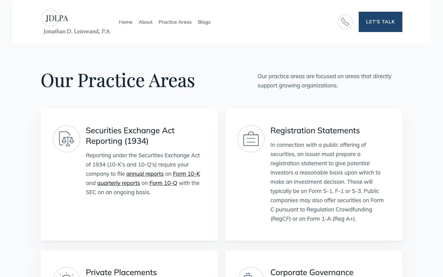 Practice areas — captured from the project's public website